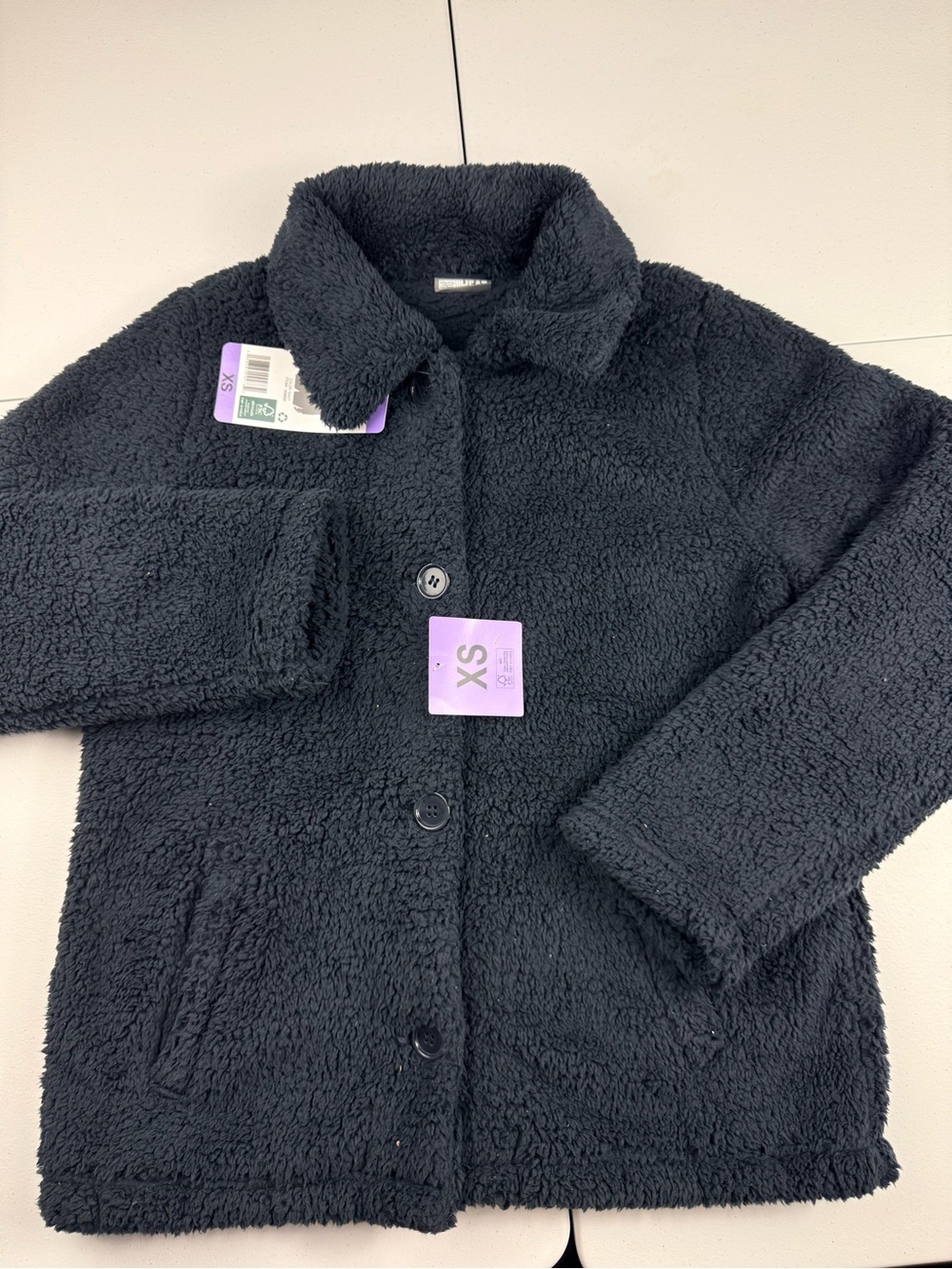 32 degrees Black Sherpa Button-Up Jacket - XS